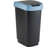 Rotho Twist šiukšliadėžė, juodo plastiko, 25 l, juodu dangčiu su mėlynu kraštu.
