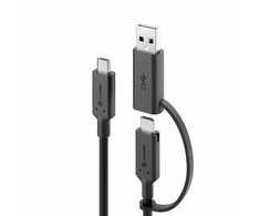 „ALOGIC Elements“ serijos USB-C į USB-C laidas su USB-A adapteriu – 1,2 m – kištukas-kištukas – 5A/10Gbps, 1,2 m, USB C, USB C, USB 3.2 Gen 2 (3.1 Gen 2), 10 Gbit/s, juodas