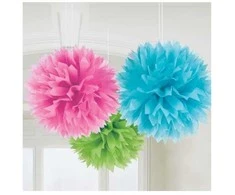 Amscan 18055-90-55, Decorative pom-pom, Mėlyna, Žalias, Rožinė, Round, 40.6 cm, 3 pc(s)