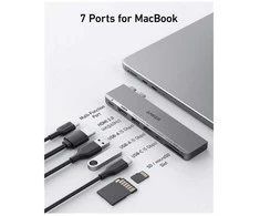 Anker 547 USB-C 7‑in‑2 hubas su HDMI 4K 60 Hz, 100 W PD, skirtas MacBook