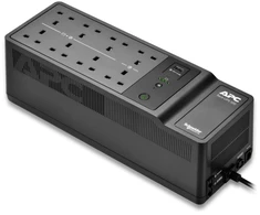 APC Back-UPS, 500VA/300W grindų/sieninis montavimas, 230V, 8x britų BS1363A lizdai, USB Type A prievadas, naudotojo keičiama baterija, rezervinis (neaktyvusis), 0,5 kVA, 300 W, laipsniškas, 180 V, 266 V