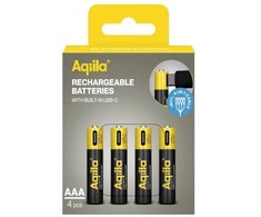 Aqiila 487 vnt. įkraunamų USB-C baterijų, AAA dydžio, 600 mAh, 1,5 V, 4 vnt. pakuotė