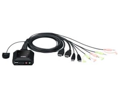 ATEN 2 prievadų USB 4K HDMI kabelis KVM komutatorius su nuotolinio prievado selektoriumi, 4096 x 2160 pikselių, 4K Ultra HD, 3,47 W, juodas