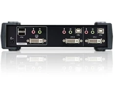 ATEN 2 prievadų USB DVI KVM komutatorius su garsu ir USB 2.0 šakotuvu (pridedami KVM kabeliai), 1920 x 1200 pikselių, WUXGA, 3,78 W, juodas