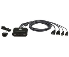 ATEN 2 prievadų USB FHD HDMI kabelis KVM komutatorius, 1920 x 1200 pikselių, „Full HD“, 1,518 W, juodas
