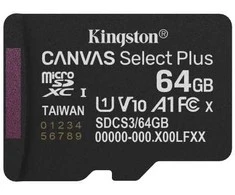 „Kingston Technology“ 64 GB „micSDXC Canvas Select Plus Gen3 100R A1“ atminties kortelės pakuotė be ADP