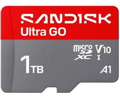 Atminties kortelė SanDisk Ultra GO, 1 TB, Micro SDXC, UHS-I, 190 MB/s, V10, Pilkas, Raudona