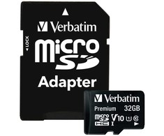 Verbatim Premium, 32 GB, Micro SDHC, 10 klasė, 10 MB/s, 10 MB/s, Juoda