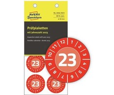 AVERY Avery 6946-2023, Raudona, Round, Permanent, Baltas on red, Vinyl, 3 cm