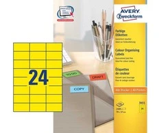Avery Zweckform „Avery“ spalvotos etiketės, geltonos, 70 x 37 mm, geltona, lipni spausdintuvo etiketė, A4, popierius, lazerinis / rašalinis, nuolatinis
