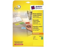 Avery Zweckform „Avery“ spalvotos mini etiketės, žalios, žalia, lipni spausdintuvo etiketė, A4, popierius, lazerinis / rašalinis, nuimamos
