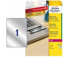 Avery Zweckform „Avery L6013-8“, sidabrinė, lipni spausdintuvo etiketė, A4, poliesteris, lazerinis, permanentinis