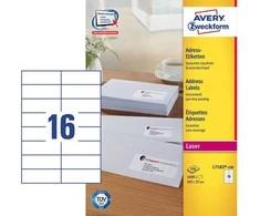 Avery Zweckform Avery L7182-100, Balta, Lipni spausdintuvo etiketė, A4, Stačiakampis, 105 mm, 37 mm