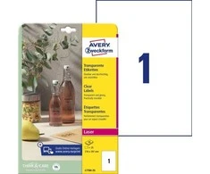 Lipnios etiketės Avery Zweckform, A4, 210x297mm, 25 lapai, skaidrios