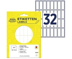 Avery Zweckform „Avery“ rankinės etiketės, baltos, 38 x 14 mm, baltos, apvalus stačiakampis, 38 x 14 mm, popierius, 32 vnt., 29 lapai