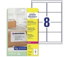 Avery Zweckform „Avery“ orui atsparios siuntimo etiketės, baltos, A4, 8 lapai, 99,1 mm, 67,7 mm, 200 vnt.