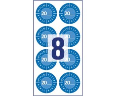 AVERY Blå inspektionsetiket Ø30 mm med årstal 20__ til selv at udfylde, Vinyl Blå - (10 ark x 8 stk.)