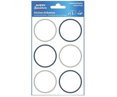 AVERY Etiketter Ø48 mm, hvid med farvet ramme, aftagelige - (4 ark x 6 stk.)