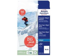 AVERY Fotopapir 10x15cm 180g Glossy t/inkjet 1 foto/ark 100ark/pak - (100 ark pr. pakke)
