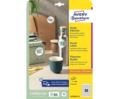 AVERY Zweckform identifikavimo etiketės, skersmuo: 20 mm, baltos, apvalios, nuimamos, nepadengtas popierius, - 1 vnt. (6222REV-10)