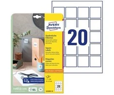 AVERY Zweckform identifikavimo etiketės, 45 x 45 mm, baltos kvadratinės, nuimamos, nepadengtas popierius, - 1 vnt. (6252REV-10)