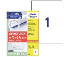 AVERY Etykiety universalus 210x297 mm balta su Ultragrip +30% dodatkowa zawartość (65 ark)