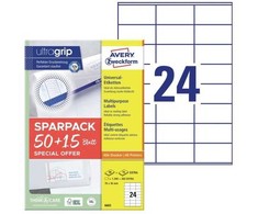 AVERY Etykiety universalus 70x36 mm balta med Ultragrip - (65 ark x 24 stk.)