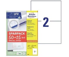 AVERY Etykiety universalus 210x148 mm balta med Ultragrip - (65 ark x 2 vnt.)
