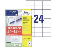 AVERY Etykiety universalus 70x37 mm balta su Ultragrip + 30% dodatkowa zawartość (65 ark x 24 vnt.)