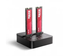 „AXAGON ADSA-M2C22L“, USB-C 20Gbps prijungimo stotelė, skirta 2× M.2 NVMe SSD diskams su klonavimo funkcija