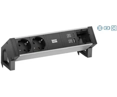 Bachmann DESK2 ALU juoda 2xProtect.USB, kroviklis USB 22 W A&amp;C 1xABD 0,2 m GST18 (19.07.2394)