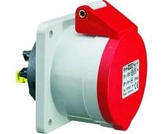 BALS CEE kištukinis lizdas 400V 32A 5 polių raudonas, įleidžiamasis flanšas 75x75 mm, „Quick Connect®“ IP44 poliamidas
