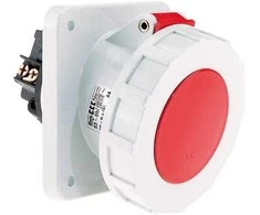 BALS CEE lizdas H6 400V 63A 5 polių, raudonas įleidžiamas kampinis, flanšas 100x92 mm IP67, poliamidas