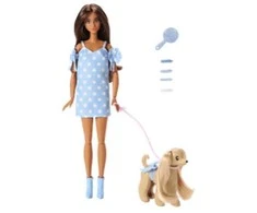 Mattel BARBIE TWINNING LOOKS tamsiaplaukės lėlės ir šunelio rinkinys (JFP38)