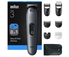 Braun AIO3540, Juoda, Pilka, 0,5 mm, 2,1 cm, Barzda, Ausys, Antakiai, Veidas, Ūsai, Nosis, Baterija, 50 min.