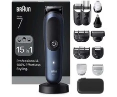 Barzdaskutė Braun AIO7560, Juodas, Mėlyna, 0.5 mm, 2.1 cm, Universal, Baterija, 120 min