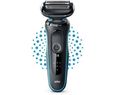 Barzdaskutė Braun Series 5 51-M1000s, Skustuvas su tinkleliu, Juoda, Mėlyna, AutoSense, Baterija, Ličio jonų (Li-Ion), Įmontuota baterija