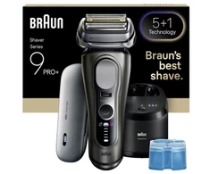 Barzdaskutė Braun Series 9 Pro+ 9675cc, Foil shaver, Pilkas, Sidabrinis, Nerūdijantis plienas, Mygtukai, LED, AC/Baterija