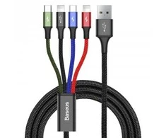 Baseus KB2L435A12BK, Juodas, Mėlyna, Žalias, Raudona, USB A, 2 x Lightning + micro-USB B + USB C, 1.2 m, Male, Male
