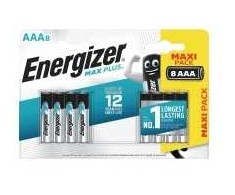 Energizer Max Plus AAA šarminės baterijos 8 vnt., ilgai veikiančios