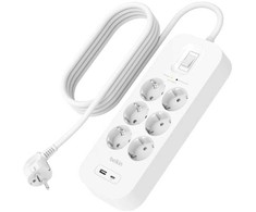 „Belkin“ ilgintuvas 650J, viršįtampių apsauga, 6 „Schuko“ lizdai, USB-A, USB-C PD, 2 m