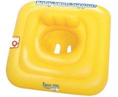 Bestway „Swim Safe ABC WonderSplash Square“ pripučiama kūdikių valtelė su 3 žiedais, 76 cm x 76 cm, plaukimo sėdynė, berniukams/mergaitėms, raudona, geltona
