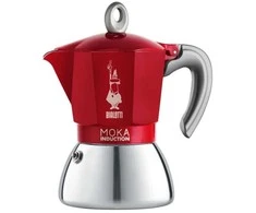 Bialetti Moka Induktion, Moka pot, 0.28 L, Raudona, Nerūdijantis plienas, Aliuminio, Nerūdijantis plienas, 6 cups, 1 pc(s)