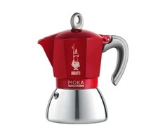 Bialetti Moka Induktion, Moka pot, 0.28 L, Raudona, Nerūdijantis plienas, Aliuminio, Nerūdijantis plienas, 6 cups, 1 pc(s)