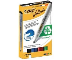 BIC 1199001704Velleda 1701, 4 vnt., Juoda, Mėlyna, Žalia, Raudona, Apvalus antgalis, Balta, Plastikas, Apvalus