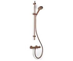 Blue Label Mėlynas LABEL termostatinis maišytuvas su 90 cm rankiniu dušu, 3 purškimo būdais ir 1500 mm dušo žarna – šlifuoto bronzos spalvos