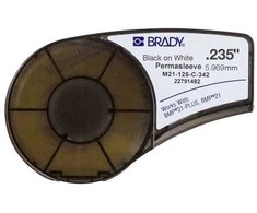 Brady M21-125-C-342, Juoda, Balta, Poliolefino, Terminio perkėlimo, Matinis, Stačiakampis, -55 - 135 °C