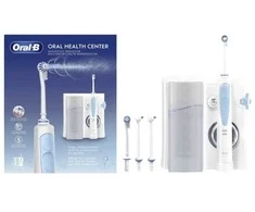Oral-B „Oxyjet“ suaugusiųjų besisukantis-vibruojantis dantų šepetėlis su burnos irigatoriumi, baltas, „Bluetooth“