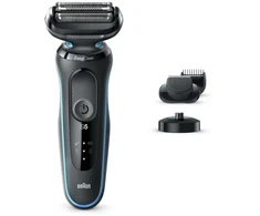 Barzdaskutė Braun Series 5 50-M4500cs, Foil shaver, Juodas, Mėlyna, Nerūdijantis plienas, Mygtukai, LED, Baterija