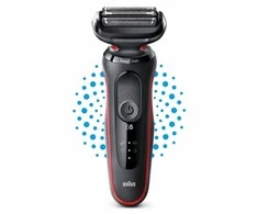 Barzdaskutė Braun Series 5 50-R1000s, Foil shaver, Juodas, Raudona, AutoSense, Mygtukai, LED, Baterija